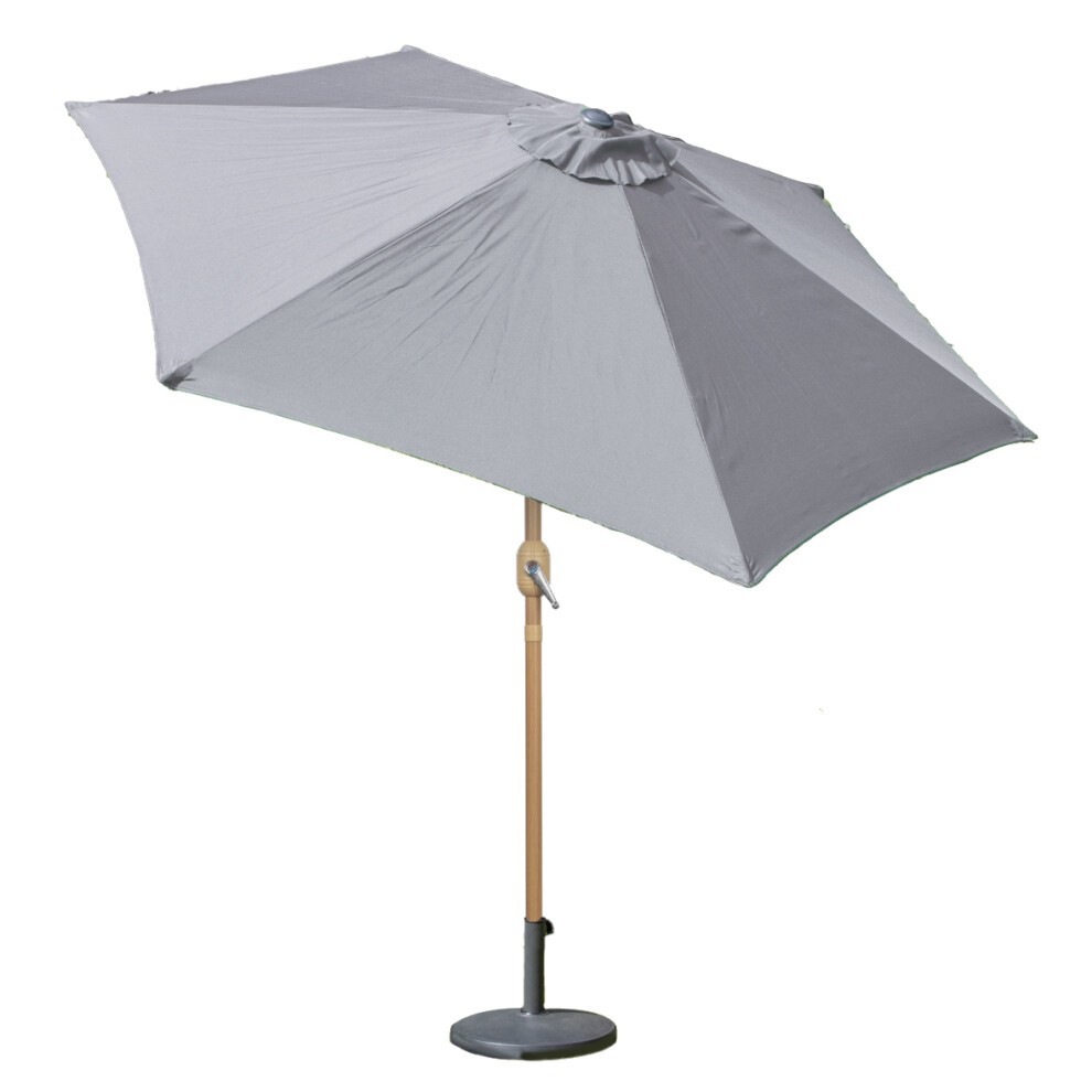 Light grey outdoor parasol featuring a wooden effect pole, a sturdy base, and a classic design, ideal for providing shade in gardens or patios.