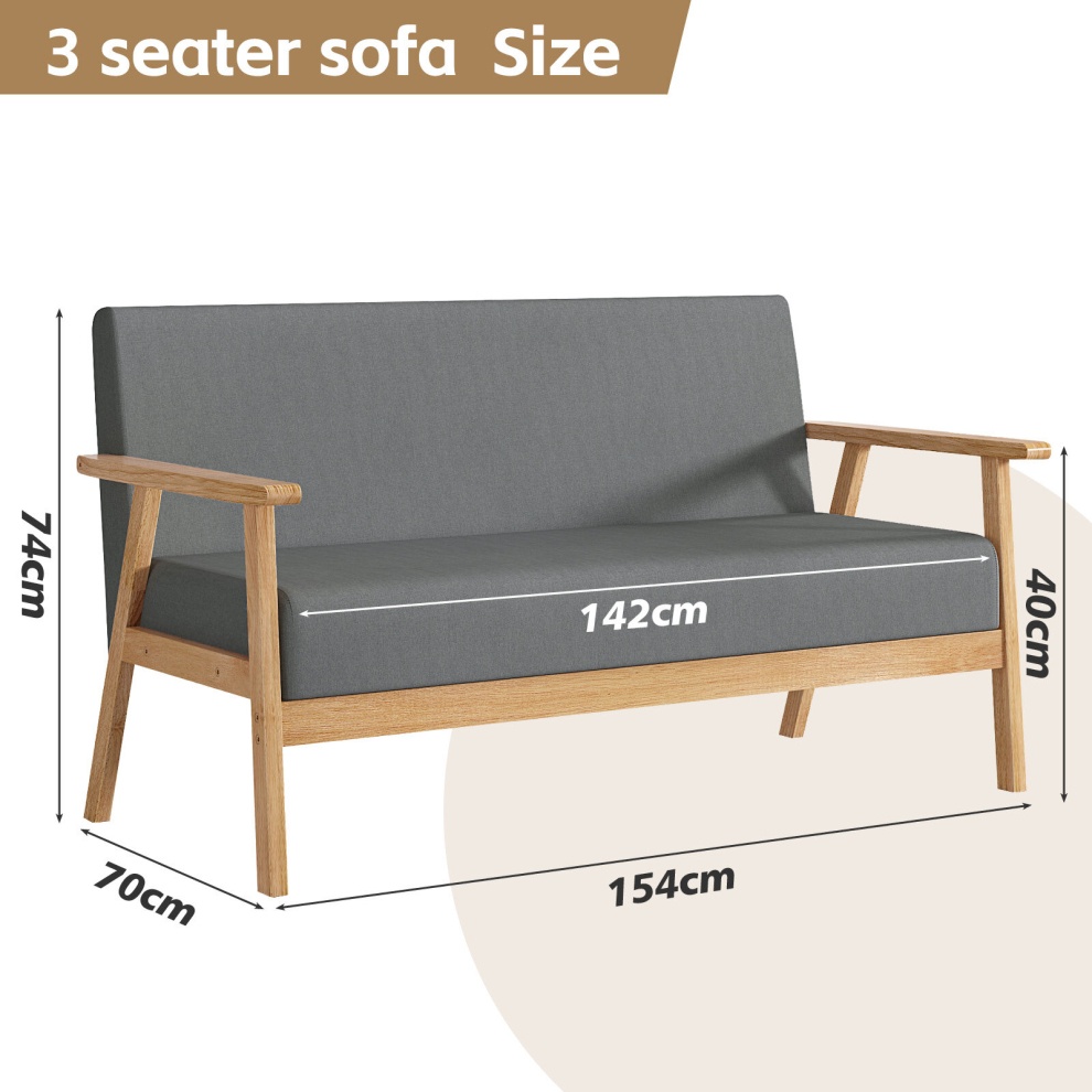 Grey 3 Seater Padded Country Wooden Sofa - image 5