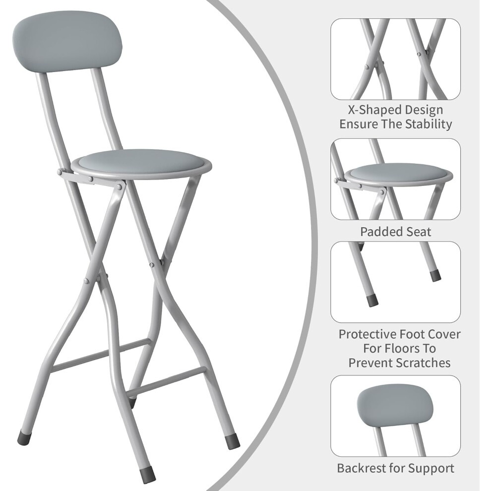 Grey Padded Folding Breakfast Bar Stool Set of 6 - image 3