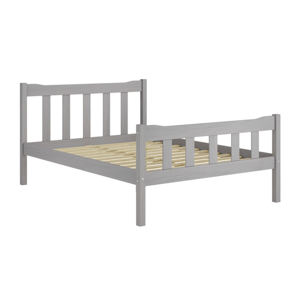 Havana Grey Double Bed features a grey-washed pine frame with a slatted headboard and footboard, showcasing a timeless elegance in a minimalist design.