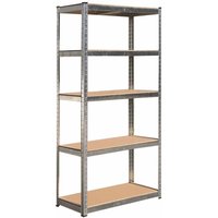 Hilka 175kg 5 Tier Boltless Shelving, metal frame with five adjustable MDF shelves, silver finish.