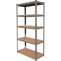 Hilka 5 tier boltless shelving unit with silver frame and wooden shelves, supports up to 265Kg.