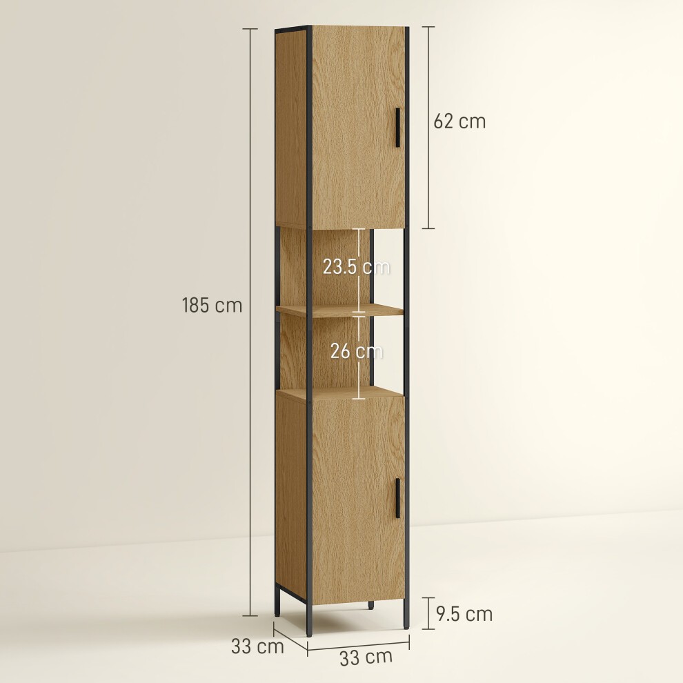 HOMCOM 2 Door 2 Shelf Natural Slim Bathroom Storage Cabinet - image 2