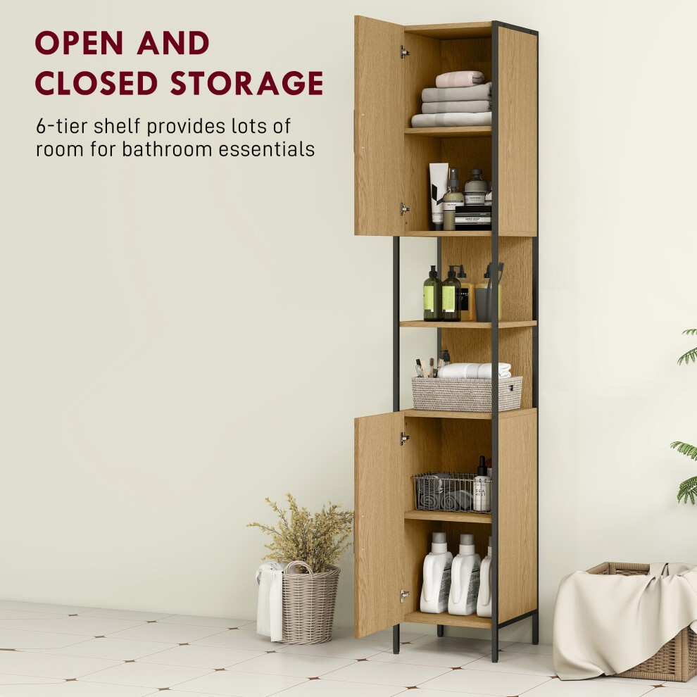 HOMCOM 2 Door 2 Shelf Natural Slim Bathroom Storage Cabinet - image 3