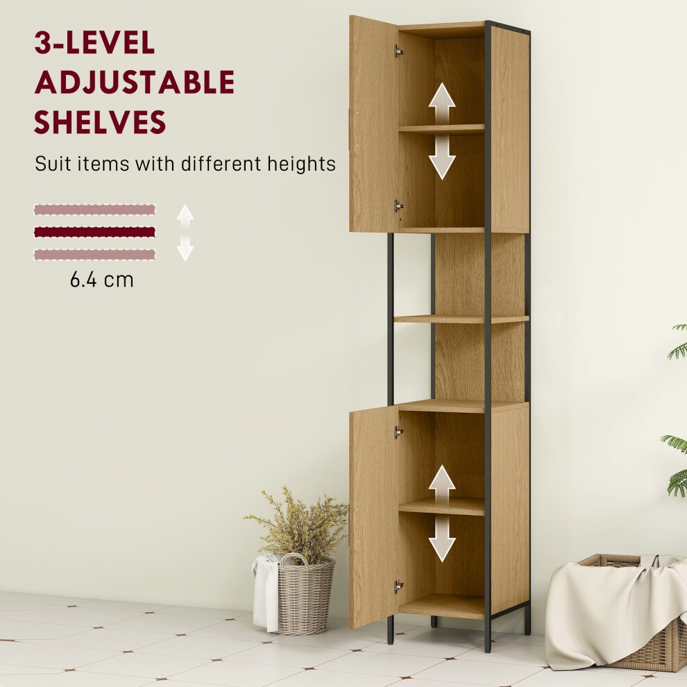 HOMCOM 2 Door 2 Shelf Natural Slim Bathroom Storage Cabinet - image 4