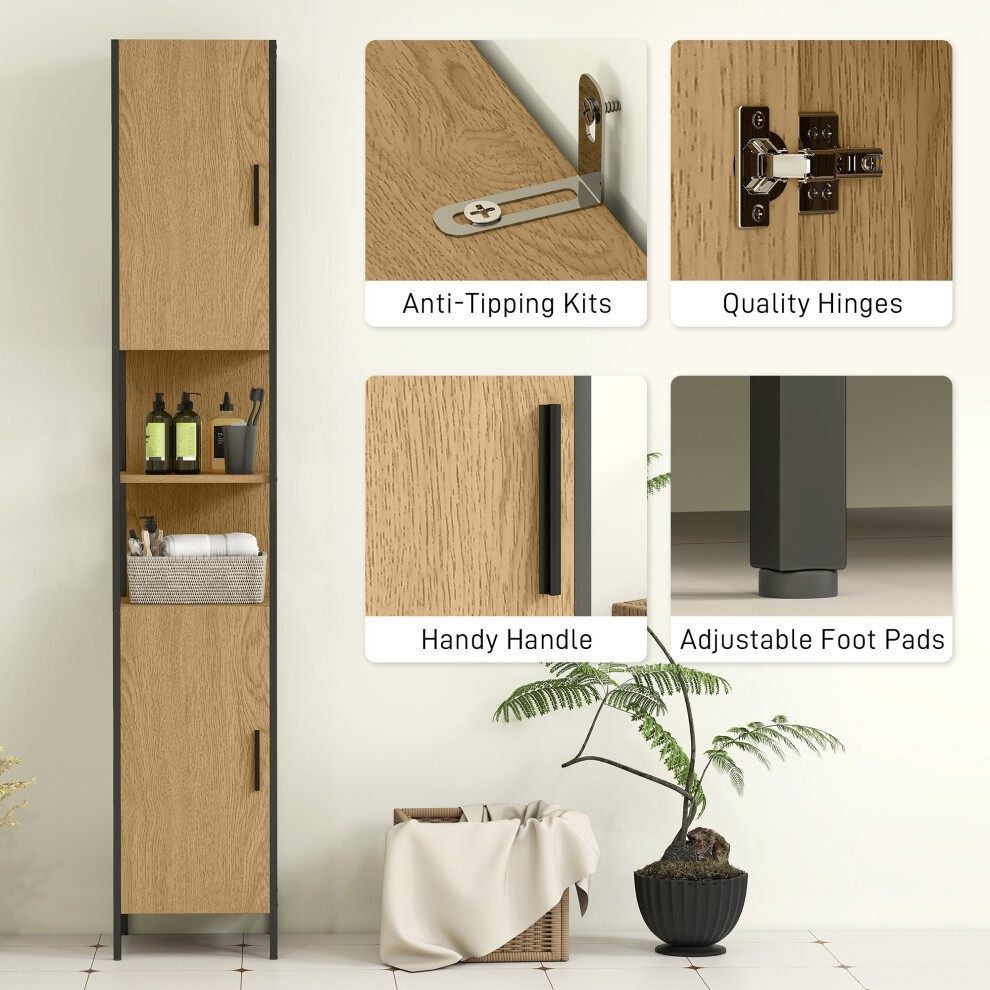 HOMCOM 2 Door 2 Shelf Natural Slim Bathroom Storage Cabinet - image 5
