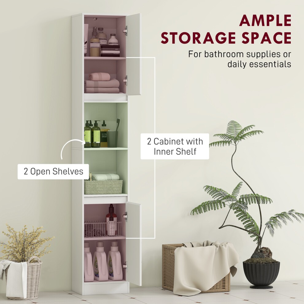 HOMCOM 2 Door 2 Shelf White Narrow Bathroom Storage Cabinet - image 3