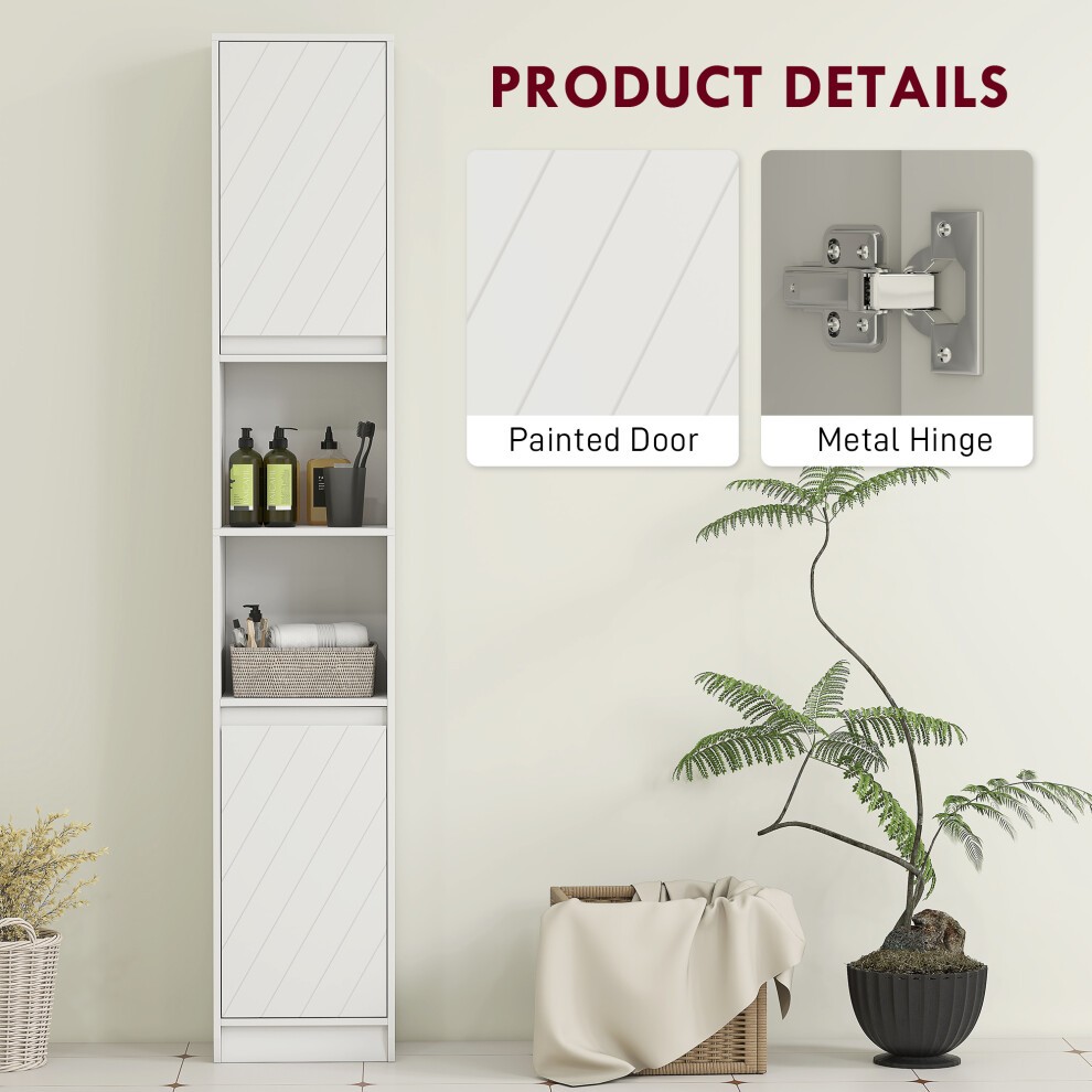 HOMCOM 2 Door 2 Shelf White Narrow Bathroom Storage Cabinet - image 4