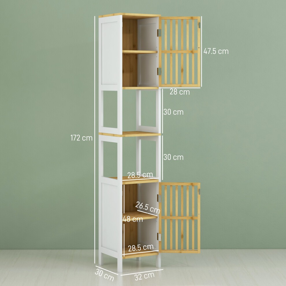 HOMCOM 2 Door 2 Shelf White Tall Bamboo Bathroom Cabinet - image 2