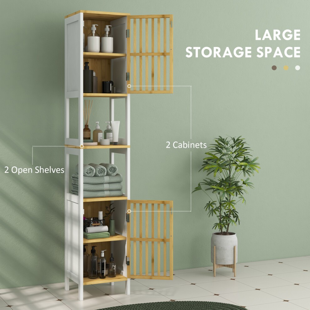 HOMCOM 2 Door 2 Shelf White Tall Bamboo Bathroom Cabinet - image 3