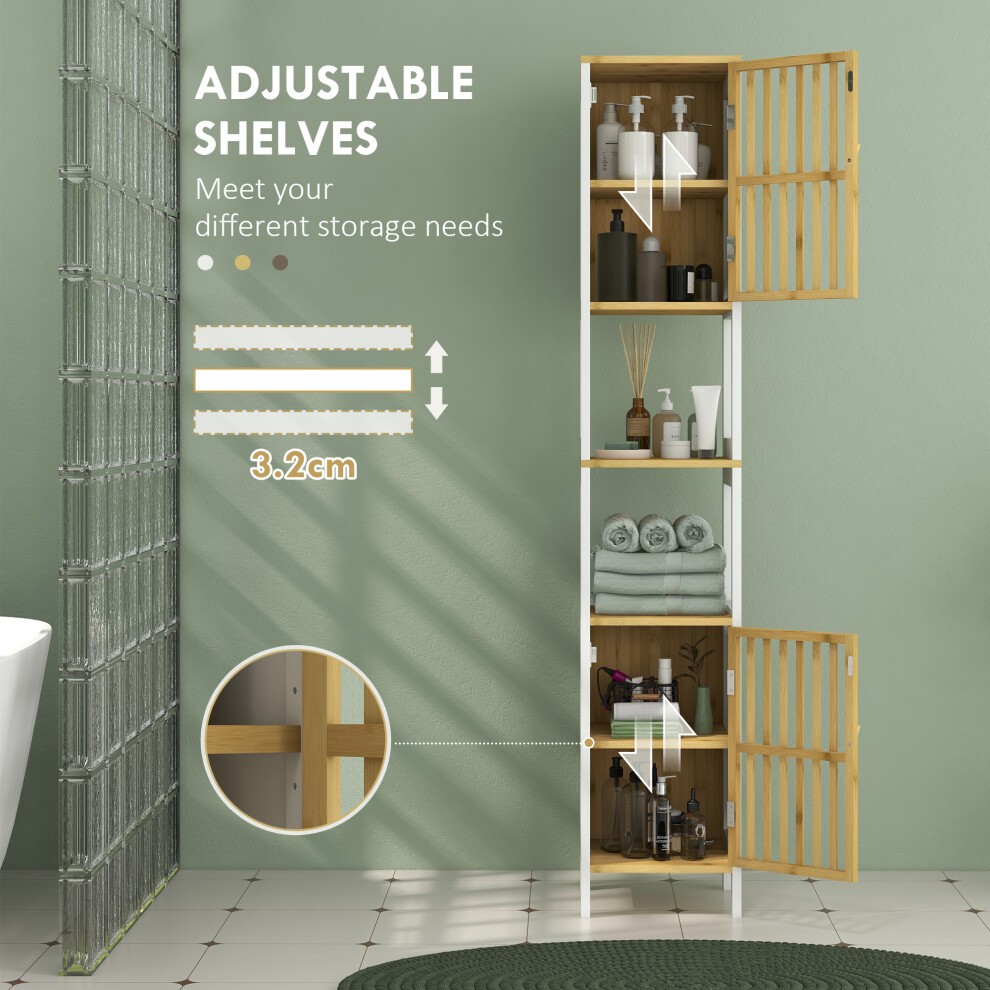 HOMCOM 2 Door 2 Shelf White Tall Bamboo Bathroom Cabinet - image 5