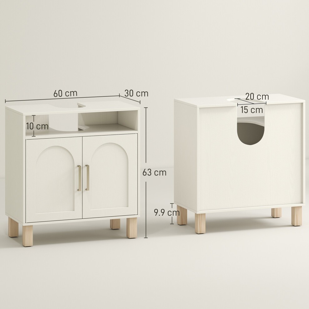 HOMCOM 2 Door Single Shelf Cream White Under Sink Bathroom Cabinet - image 2