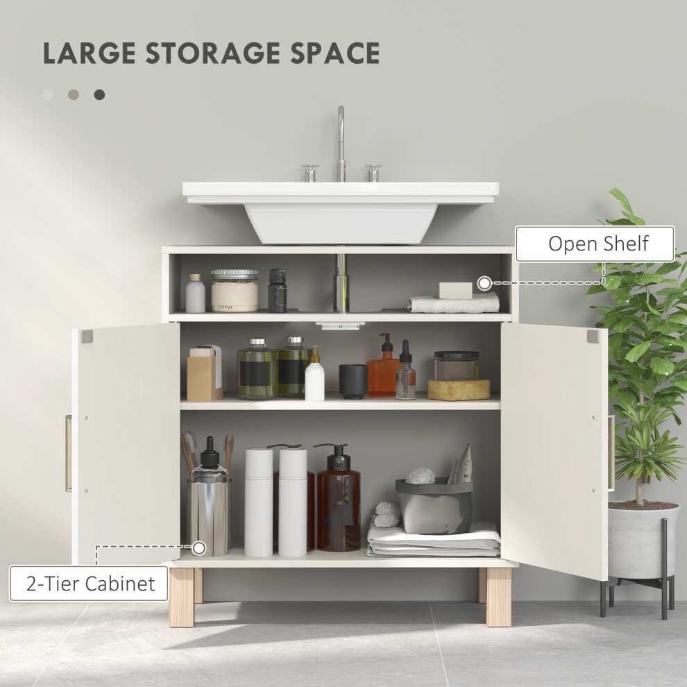 HOMCOM 2 Door Single Shelf Cream White Under Sink Bathroom Cabinet - image 4