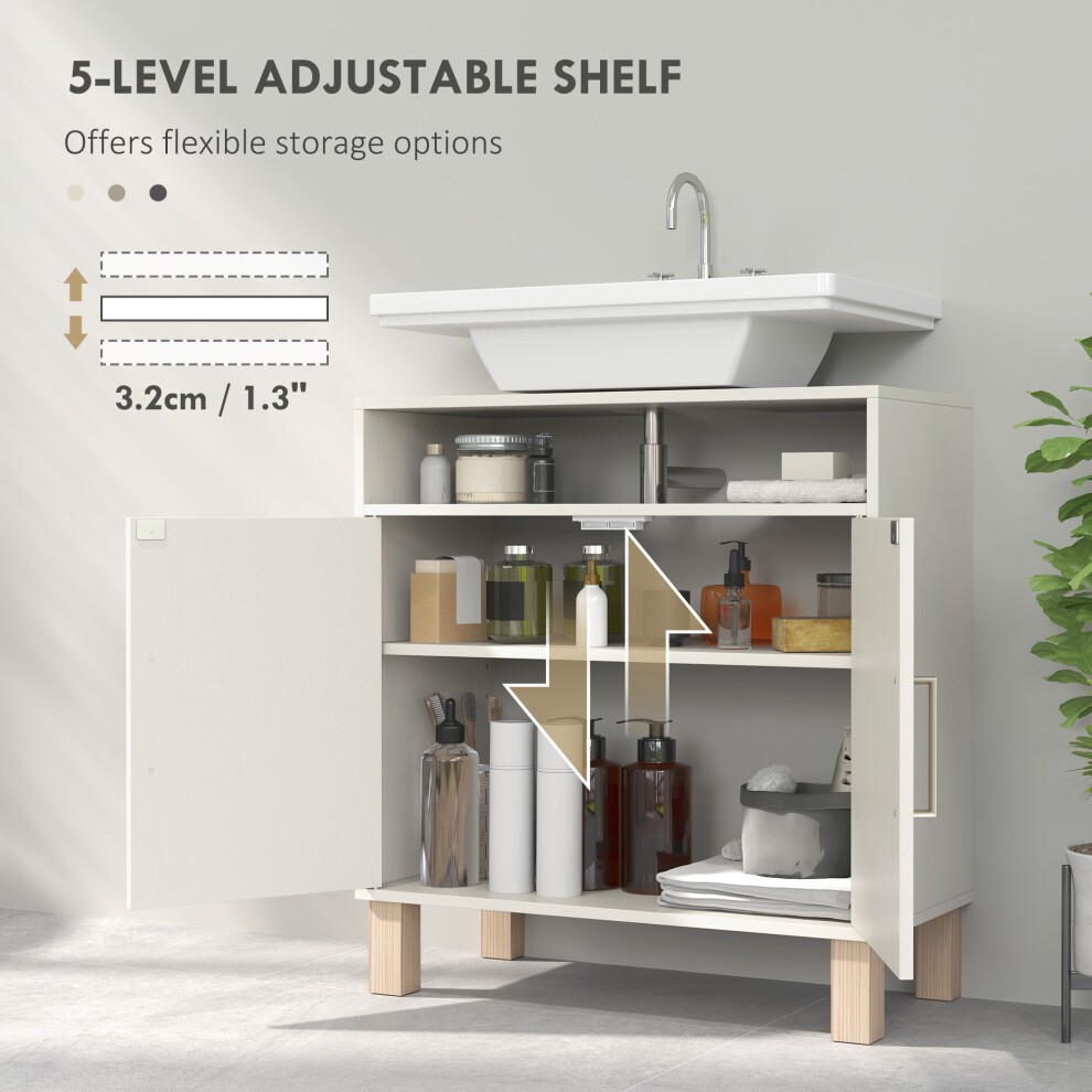 HOMCOM 2 Door Single Shelf Cream White Under Sink Bathroom Cabinet - image 5