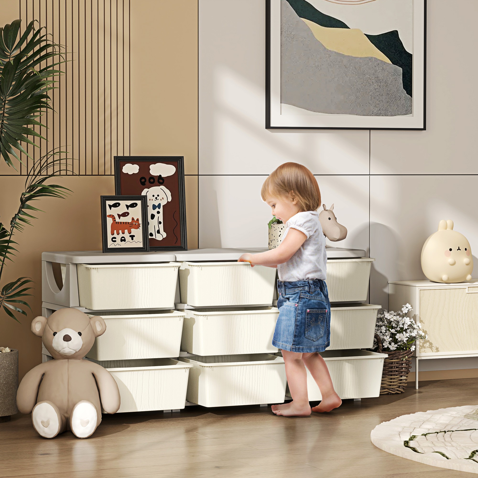 HOMCOM Kids Storage Unit, with Nine Drawers - Cream - image 2