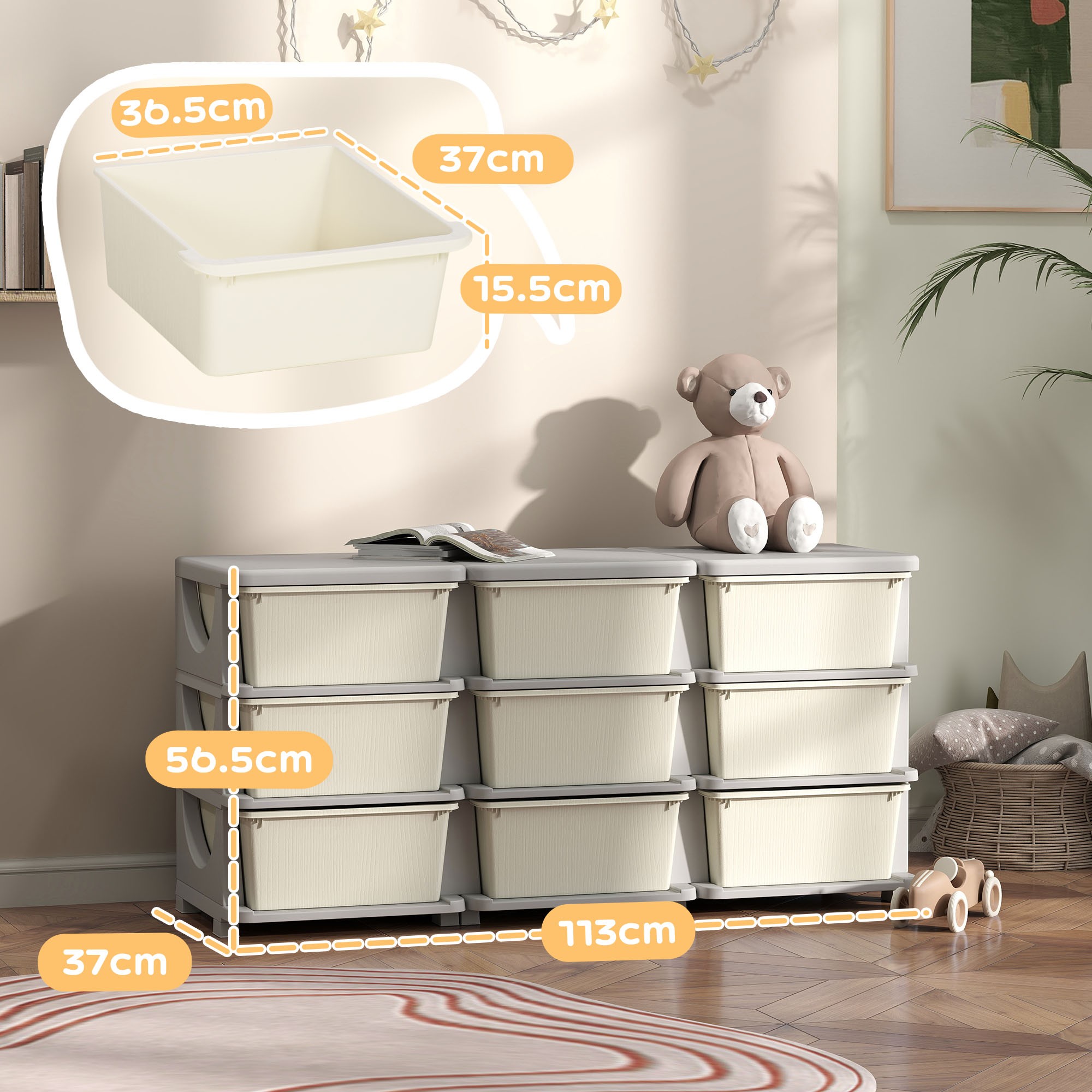 HOMCOM Kids Storage Unit, with Nine Drawers - Cream - image 3