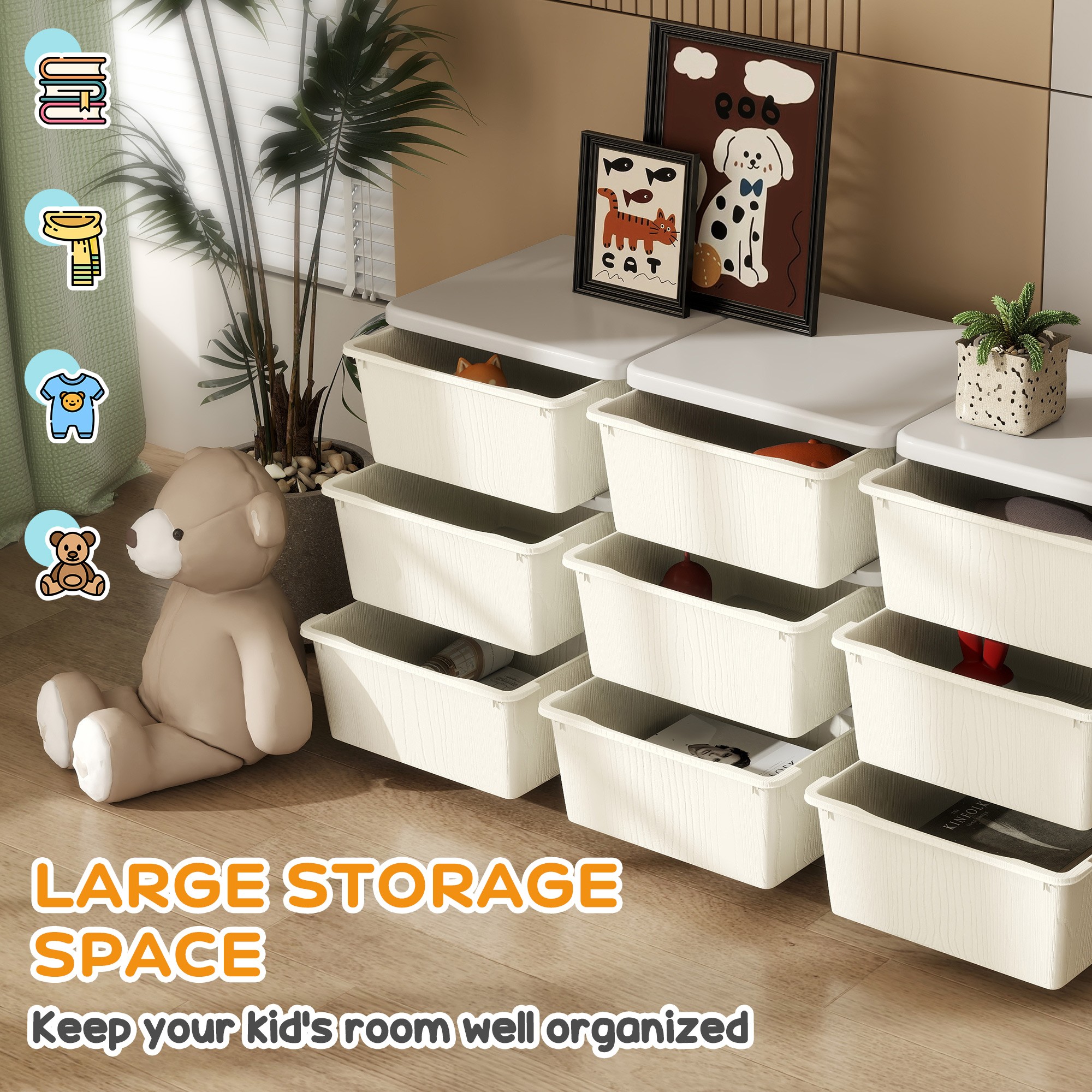 HOMCOM Kids Storage Unit, with Nine Drawers - Cream - image 4