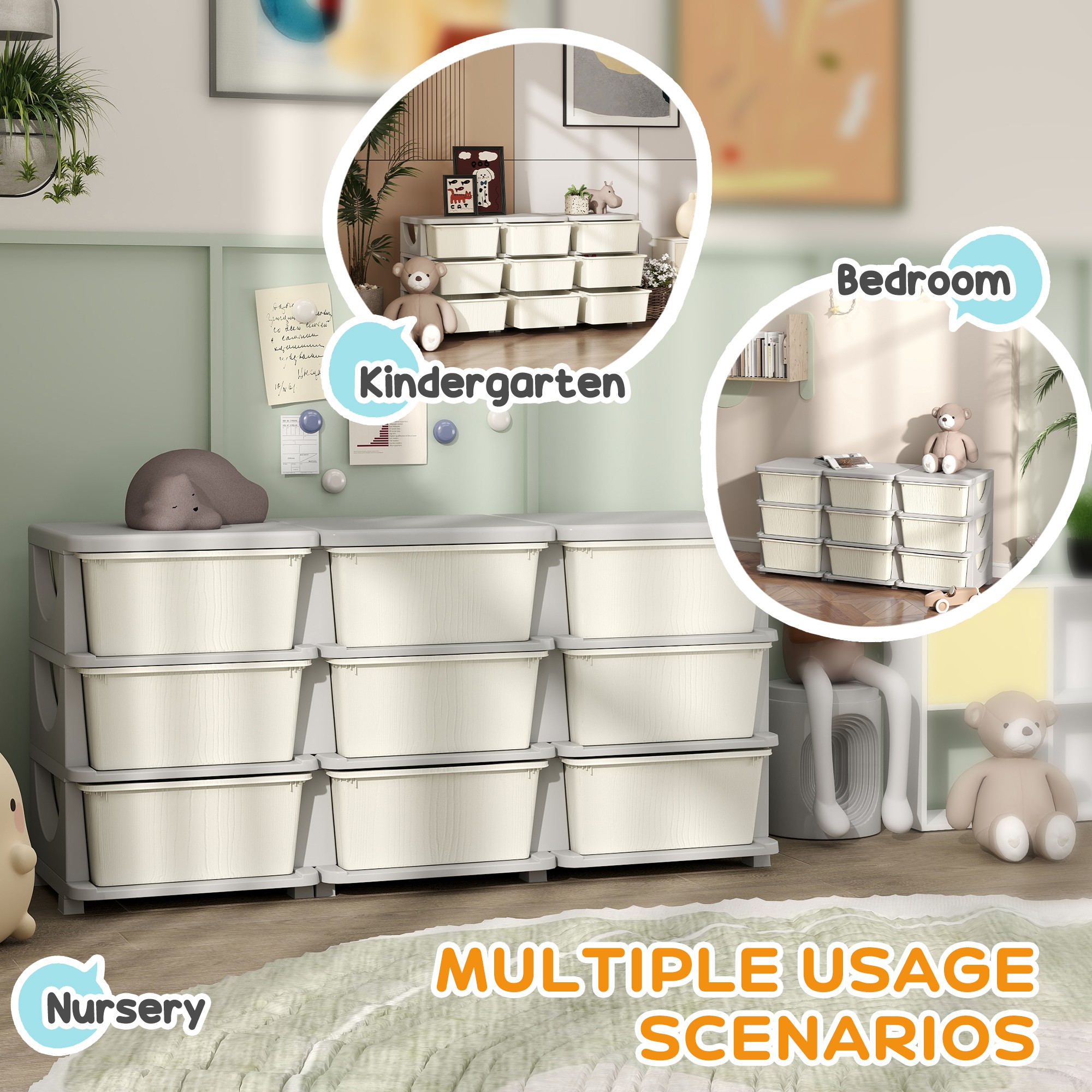 HOMCOM Kids Storage Unit, with Nine Drawers - Cream - image 5