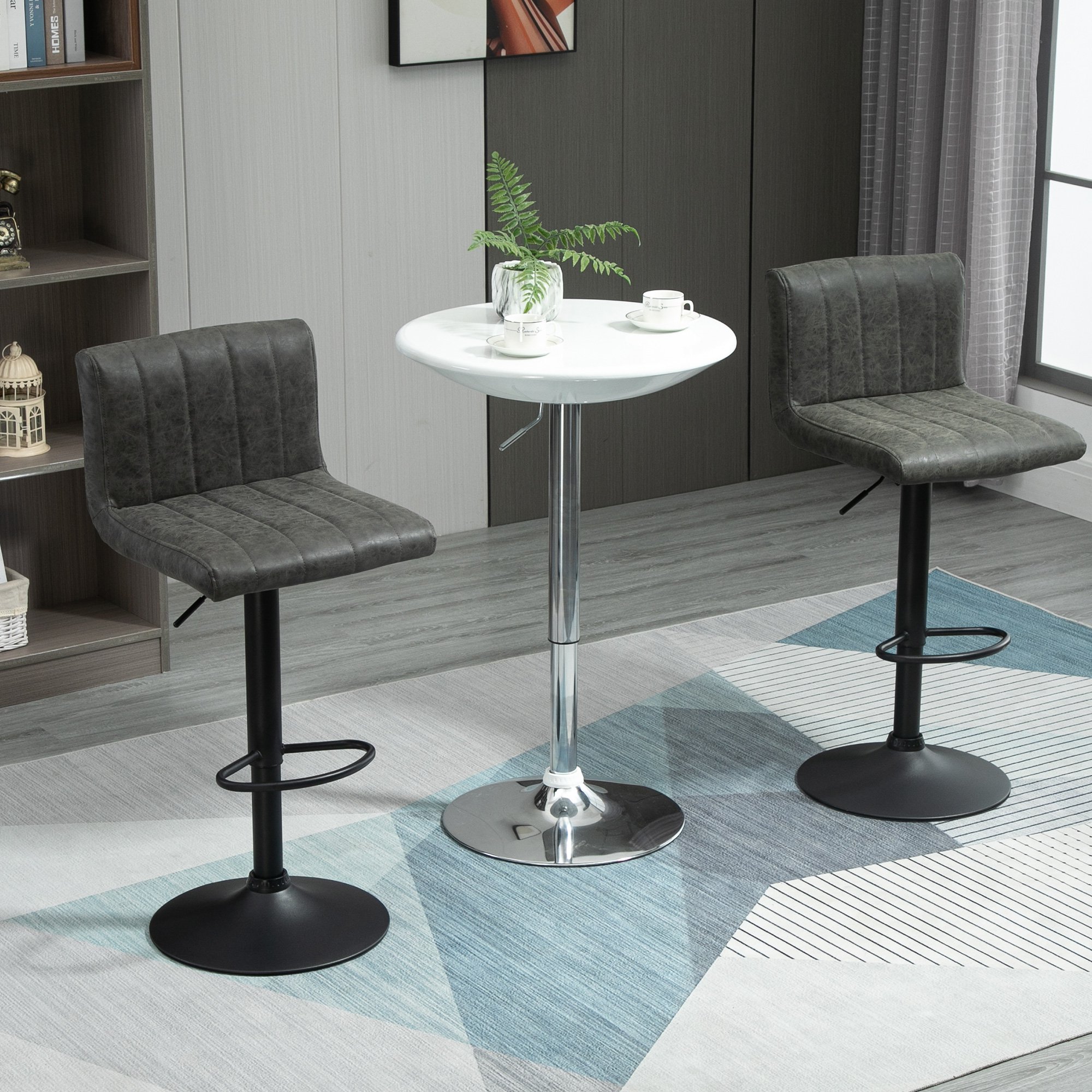 HOMCOM Set of 2 Adjustable Height Bar Chairs w/ Footrest, Bar Stools Set of 2 for Home Dining Areas, PU Leather, Counter Bar Stool, Grey Aosom UK - image 2