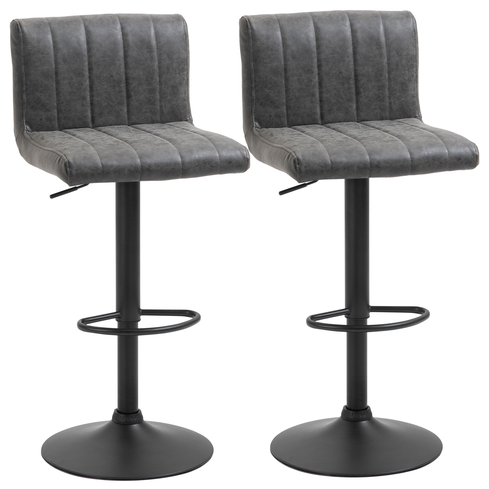 HOMCOM Set of 2 Adjustable Height Bar Chairs w/ Footrest, Bar Stools Set of 2 for Home Dining Areas, PU Leather, Counter Bar Stool, Grey Aosom UK - image 3