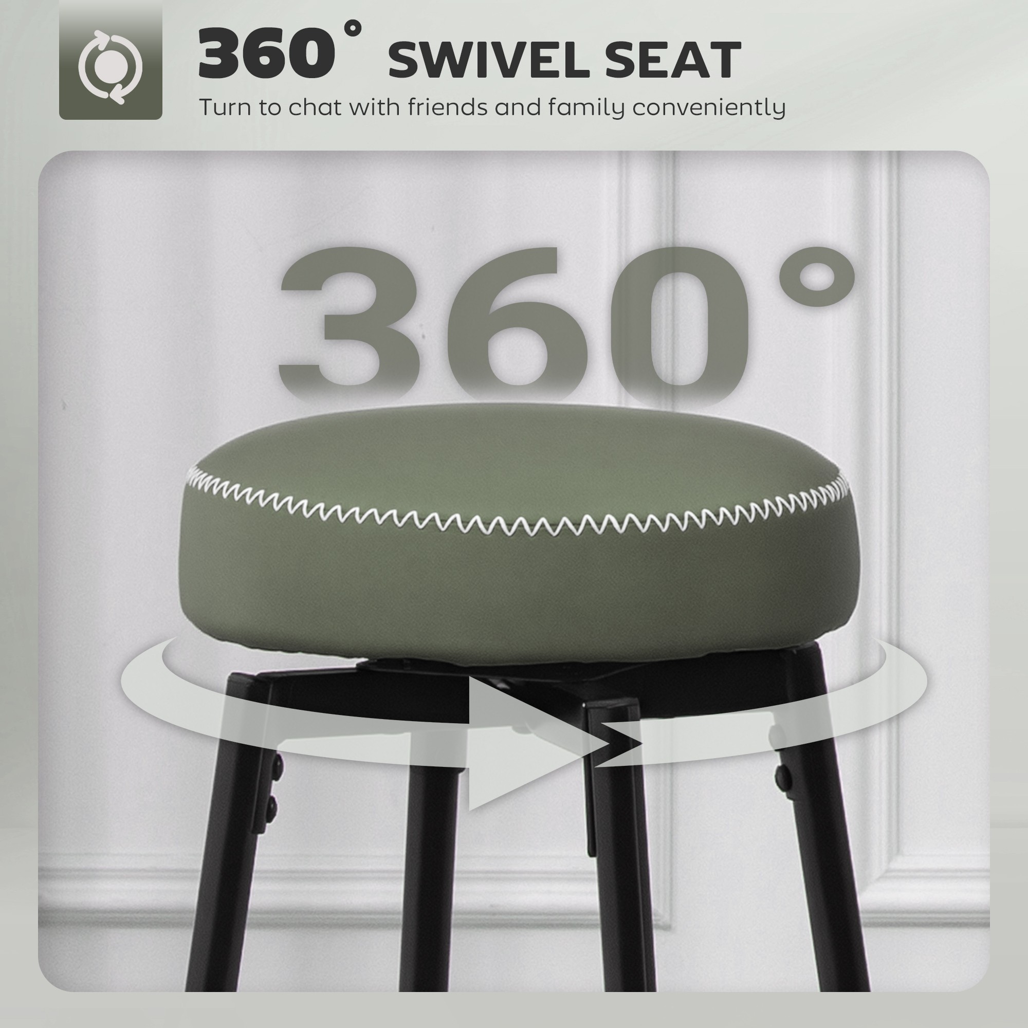 HOMCOM Set of Two Faux Leather Bar Stools - Green/Black - image 4