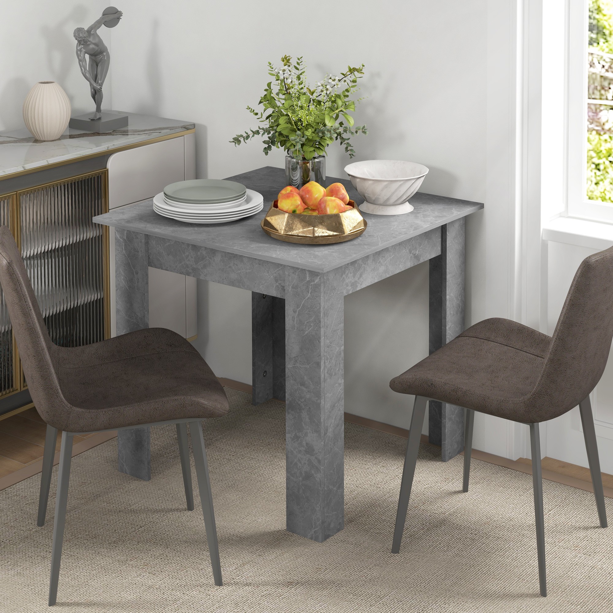 HOMCOM Square Dining Table, Modern Small Dining Table with Faux Cement Effect, Space Saving, Non-slip Foot Pads, Cement Grey - image 2