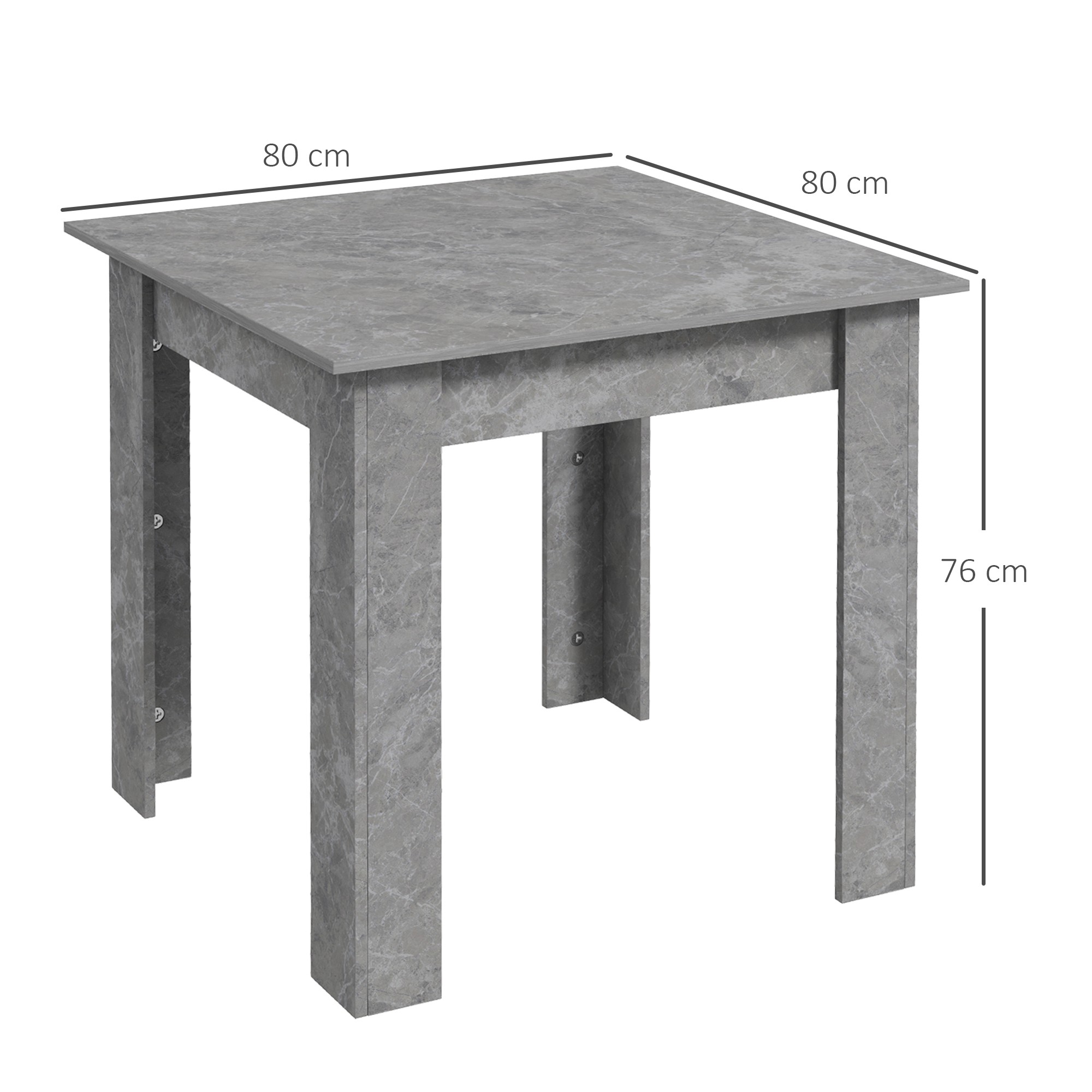 HOMCOM Square Dining Table, Modern Small Dining Table with Faux Cement Effect, Space Saving, Non-slip Foot Pads, Cement Grey - image 3