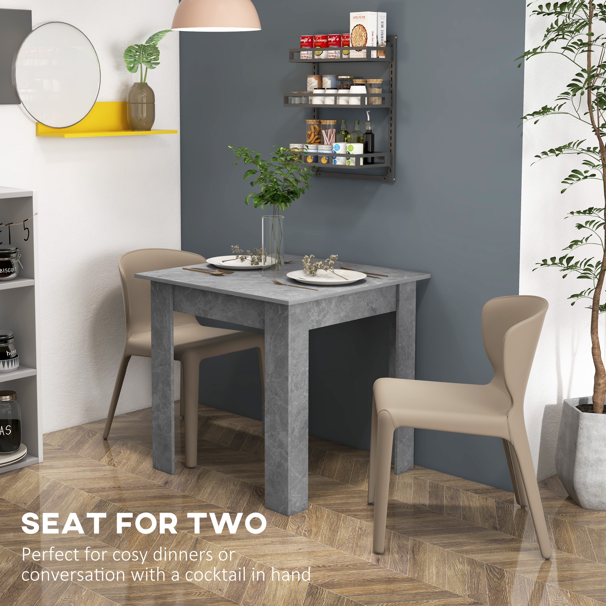 HOMCOM Square Dining Table, Modern Small Dining Table with Faux Cement Effect, Space Saving, Non-slip Foot Pads, Cement Grey - image 4