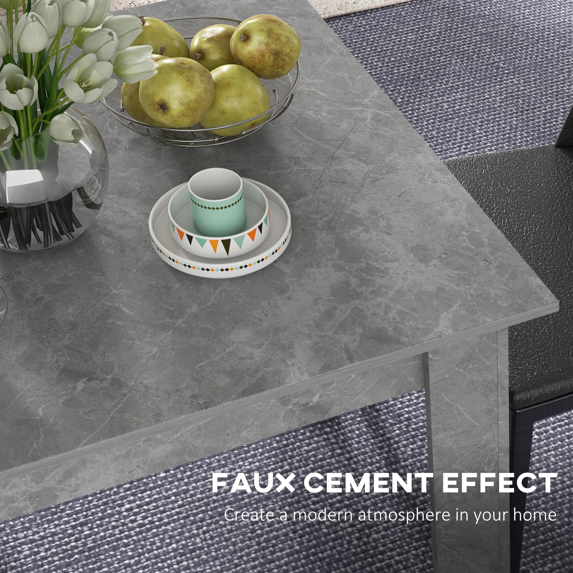HOMCOM Square Dining Table, Modern Small Dining Table with Faux Cement Effect, Space Saving, Non-slip Foot Pads, Cement Grey - image 5