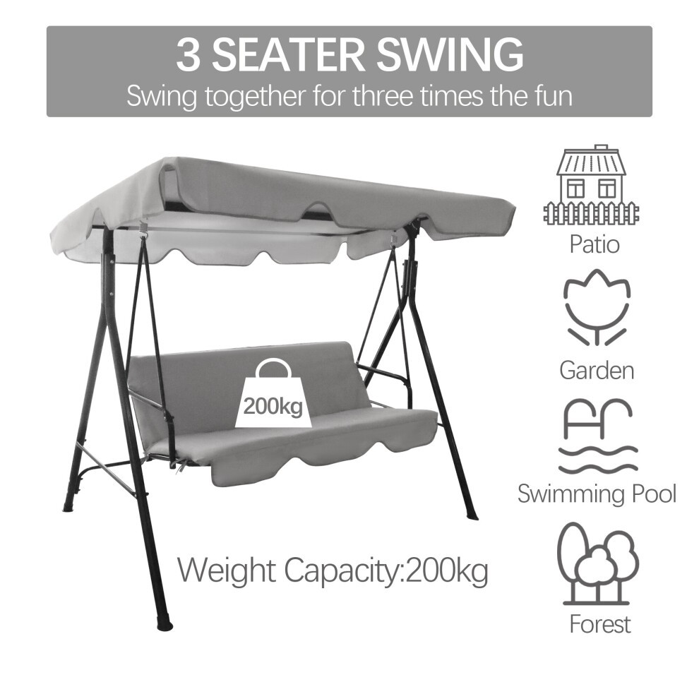 Hortus 3 Seater Grey Hammock Swing Chair - image 2