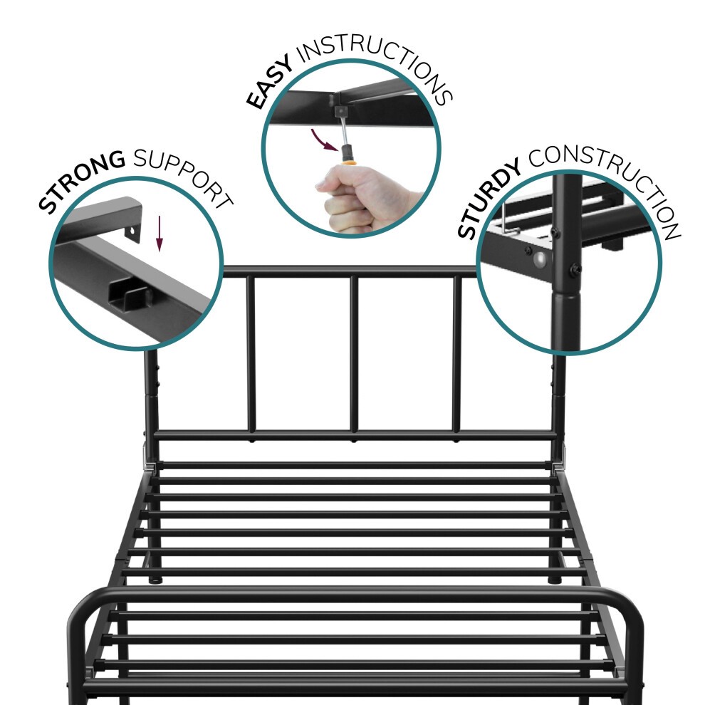 House Of Home Single Black Extra Strong Metal Bed Frame with Rounded Head and Foot Board - image 3