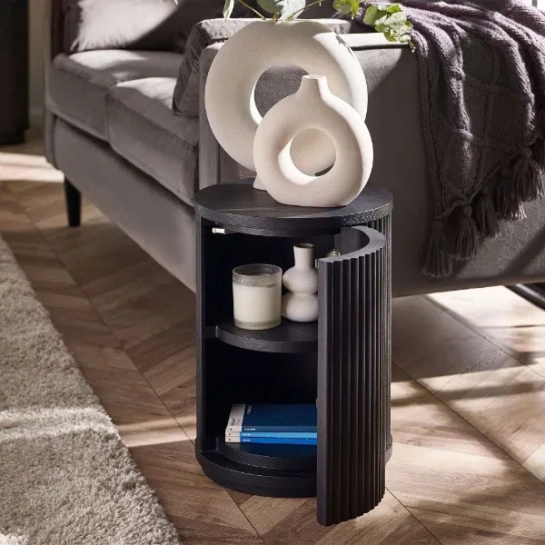 Julian Bowen Louis Single Door Black Fluted Side Table - image 2
