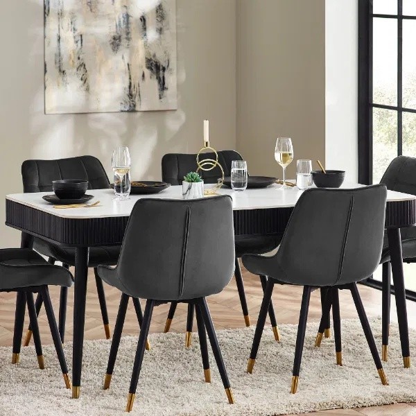 Julian Bowen Louis White and Black Fluted Stone Dining Table with Drawers - image 2