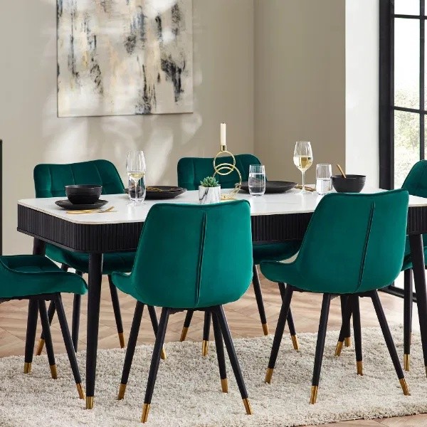 Julian Bowen Louis White and Black Fluted Stone Dining Table with Drawers - image 3