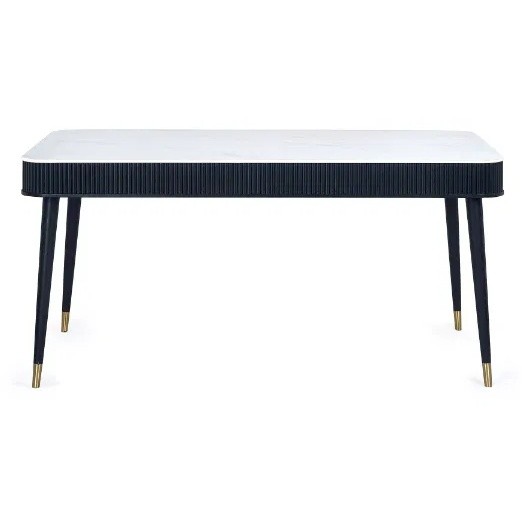 Julian Bowen Louis White and Black Fluted Stone Dining Table with Drawers - image 4