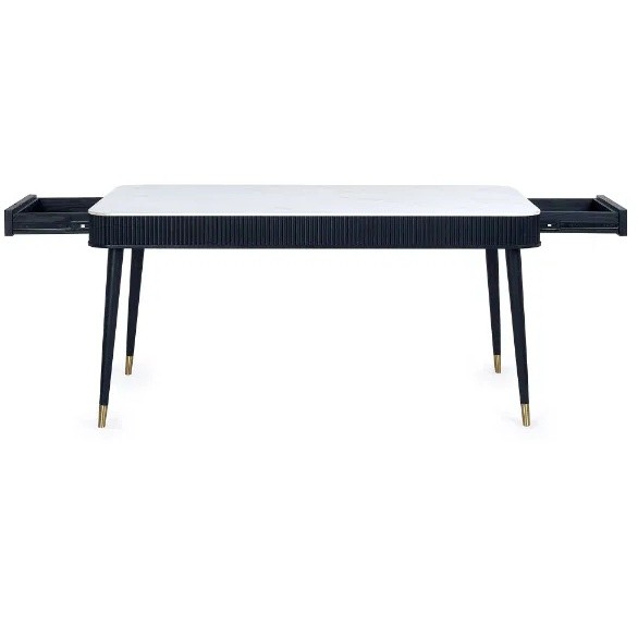 Julian Bowen Louis White and Black Fluted Stone Dining Table with Drawers - image 5