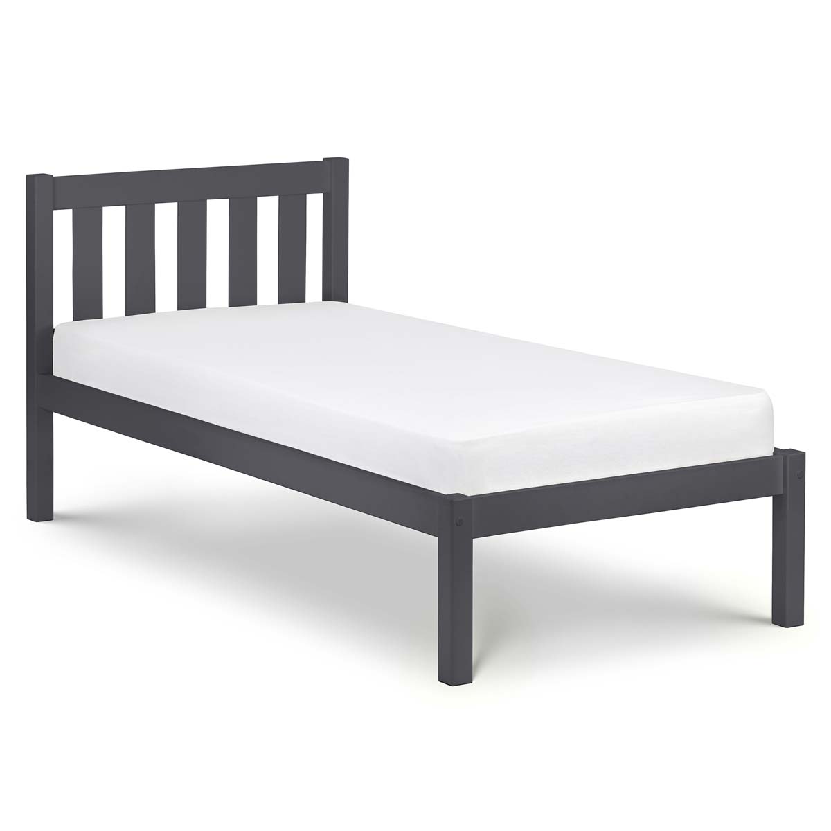 Julian Bowen Luna Bed in anthracite black, featuring a slatted headboard, sturdy wooden frame, and a minimalist design, suitable for a 135cm double mattress.
