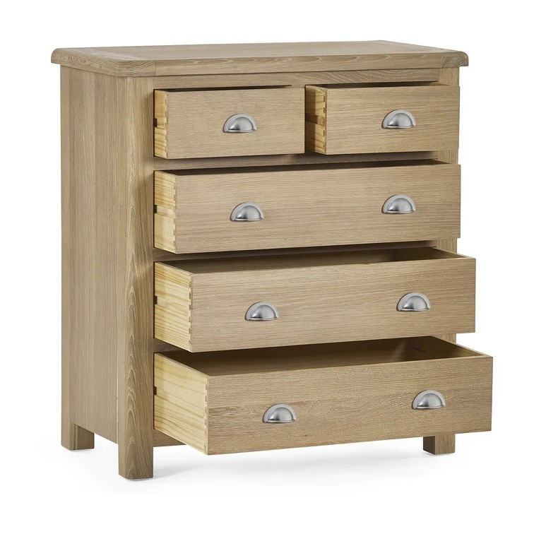 Julian Bowen Memphis 5 Drawer Limed Oak Chest of Drawers - image 3
