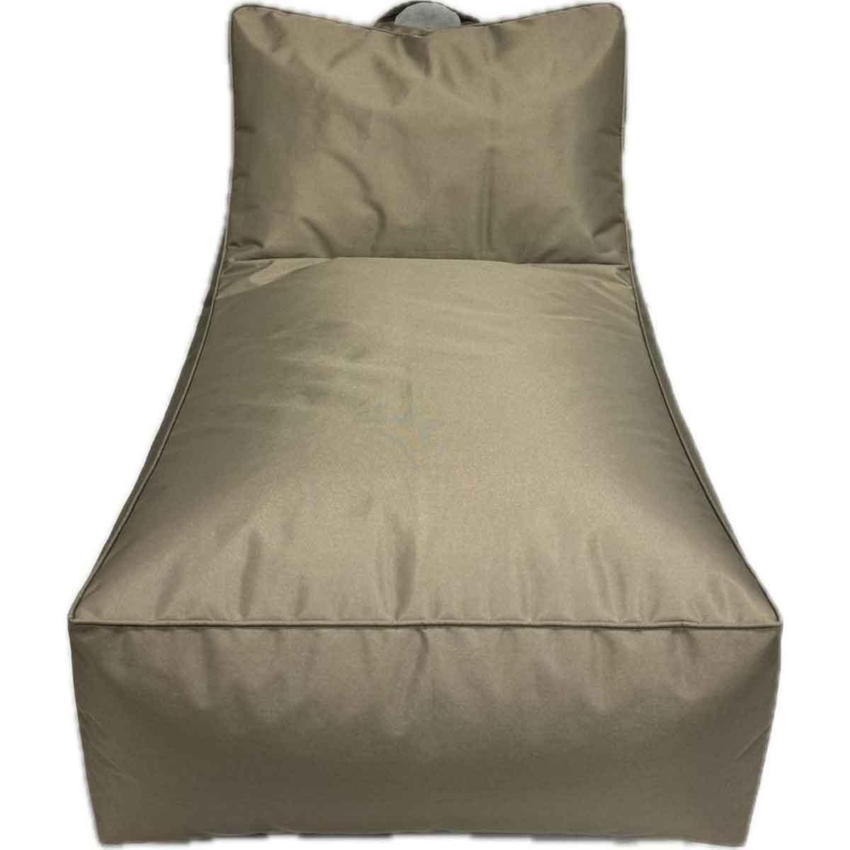 Khaki and brown day bed featuring a soft, padded design with a high backrest and a sleek, modern silhouette, ideal for lounging or relaxation.