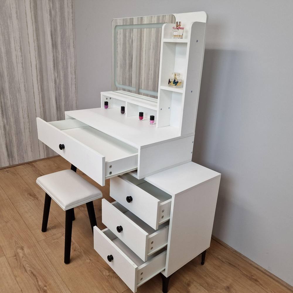 Kosy Koala 4 Drawer White LED Mirror Dressing Table with Stool - image 2
