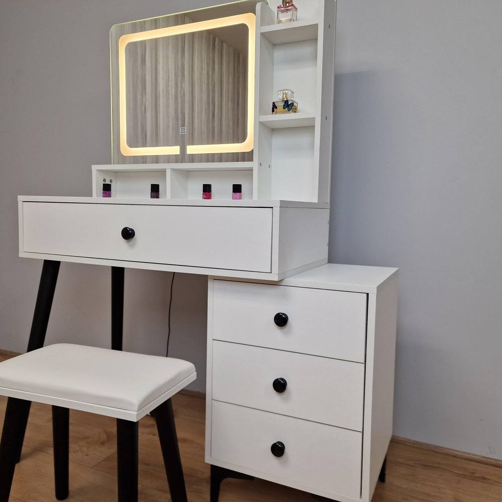 Kosy Koala 4 Drawer White LED Mirror Dressing Table with Stool - image 4
