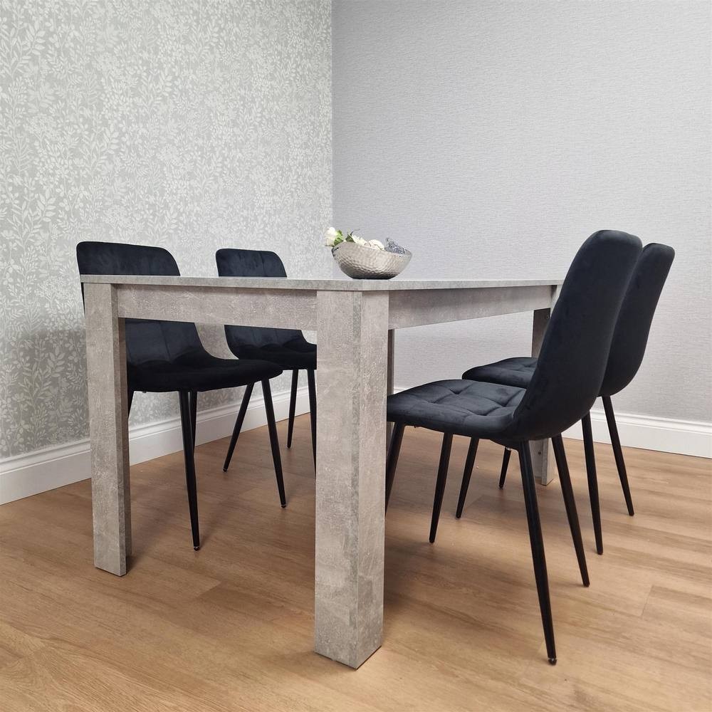 Kosy Koala 4 Seater Black and Grey Stone Effect Velvet Dining Set - image 2