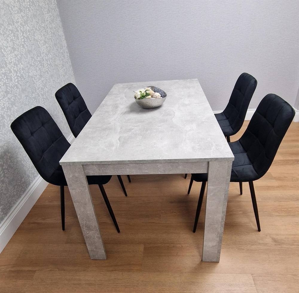 Kosy Koala 4 Seater Black and Grey Stone Effect Velvet Dining Set - image 3
