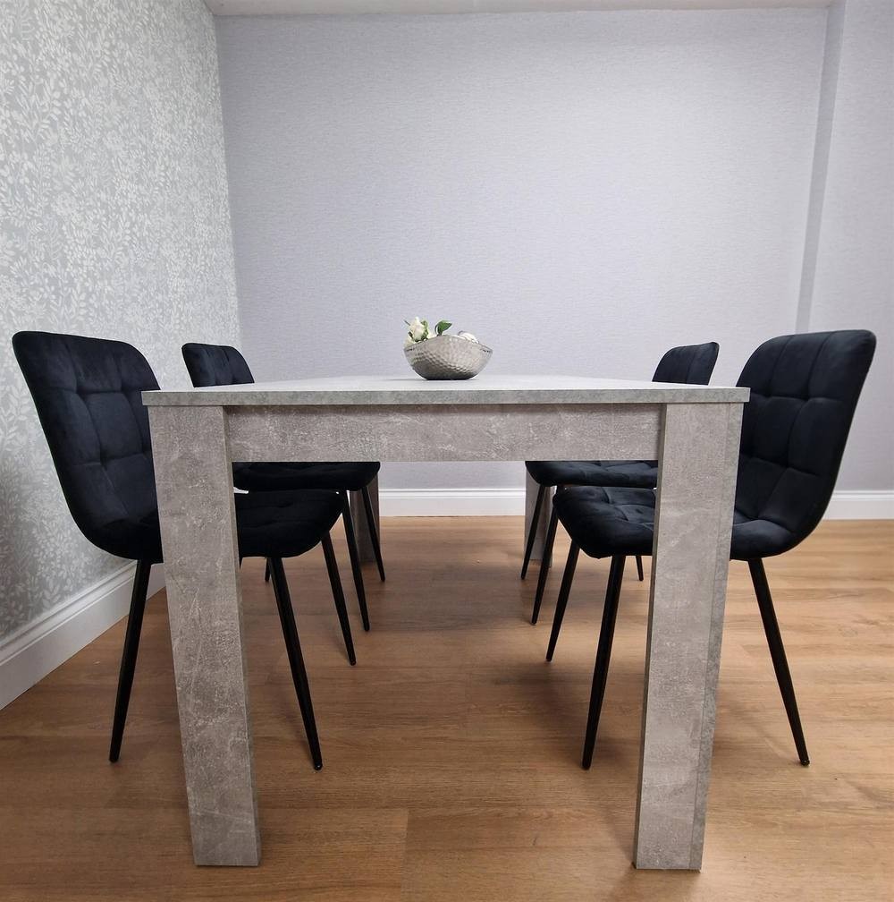 Kosy Koala 4 Seater Black and Grey Stone Effect Velvet Dining Set - image 4