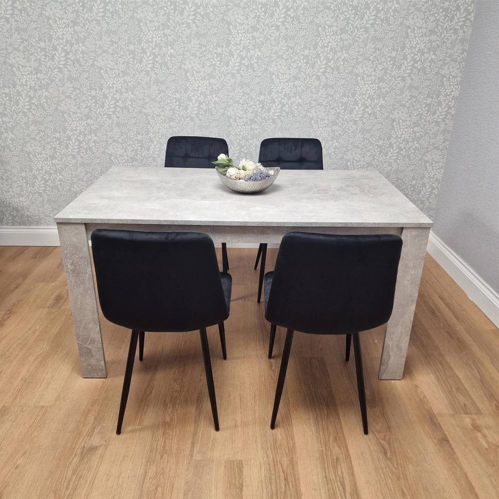Kosy Koala 4 Seater Black and Grey Stone Effect Velvet Dining Set - image 5