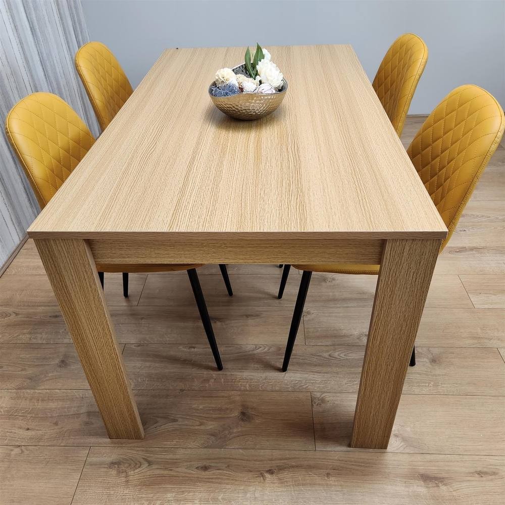 Kosy Koala 4 Seater Faux Leather Gem Pattern Dining Set Oak Effect and Mustard - image 2
