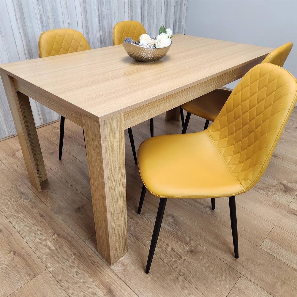 Kosy Koala 4 Seater Faux Leather Gem Pattern Dining Set Oak Effect and Mustard - image 3