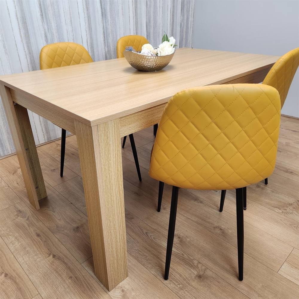 Kosy Koala 4 Seater Faux Leather Gem Pattern Dining Set Oak Effect and Mustard - image 4