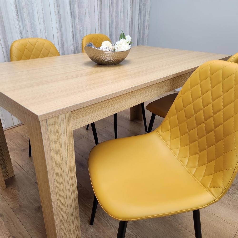 Kosy Koala 4 Seater Faux Leather Gem Pattern Dining Set Oak Effect and Mustard - image 5