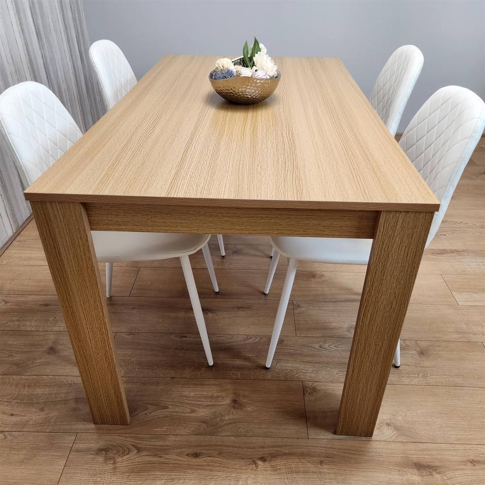 Kosy Koala 4 Seater Faux Leather Gem Pattern Dining Set Oak Effect and White - image 2